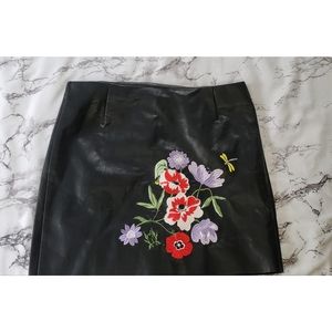 Pleather Embroidered Skirt